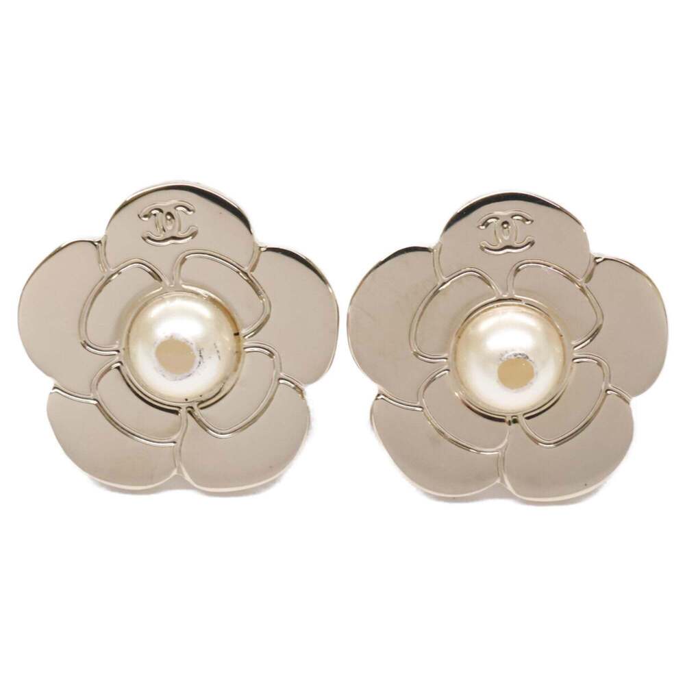 CHANEL Authentic Gold Pearl Logo Earrings - Picture 1 of 7